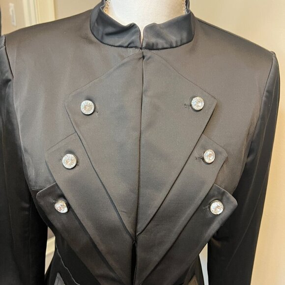 CC Couture Black Satin look Evening Jacket with Rhinestone buttons, Size Medium - Picture 2 of 13